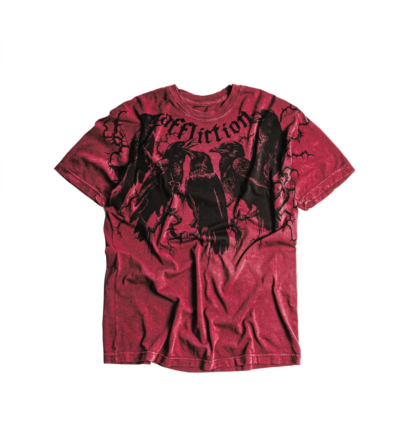 Crows Affliction BURGANDY LAVA WASH Crew Neck Short Sleeve Top Men Clothing Print Trendy Graphic T-shirts