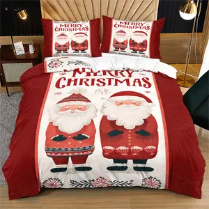Classic Christmas Santa Print Bedding Set, Includes 1 Fitted Sheet & 1/2 Pillowcases, Perfect for Bedroom Decor