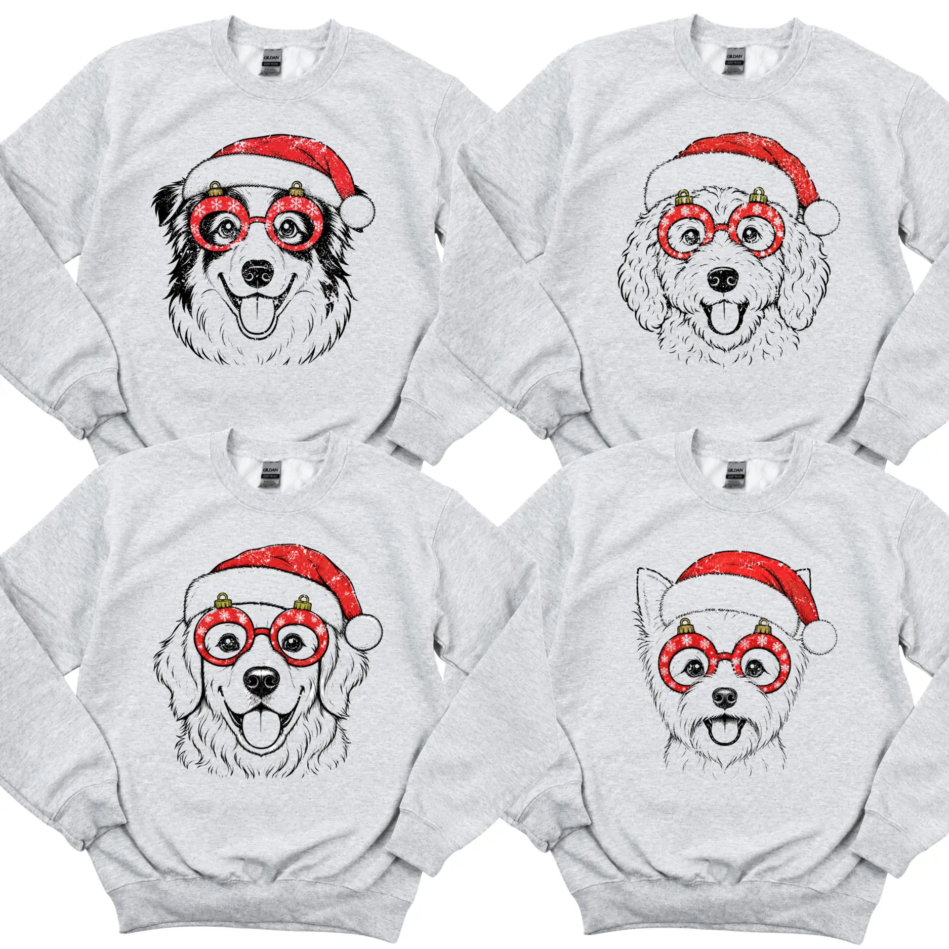 Custom 50+ Dog Breeds Christmas Sweatshirt, Personalized Santa Dog Crewneck, Cute Holiday Puppy Graphic Pullover, Dog Mom Gift, Dog Lover Gift , Ash Grey Color - AL