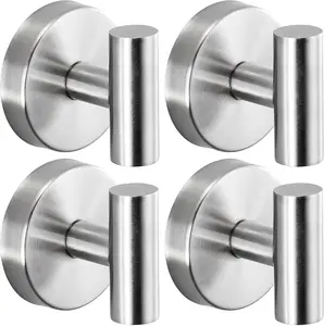 Fenas Suction Cup Hooks for Shower - Bathroom Reusable Hooks for Towels, Robes & Loofah - No-Drill Mounting on Kitchen,Walls,Metal,Glass,Mirrors,Tile & Smooth Non-Porous Surfaces (4, Chrome Polished)