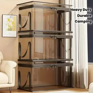 [ Free Shipping ]Large Clear Thick Plastic Storage Box with Hinged Lid, Heavy-Duty Durable High Capacity Organizer, Perfect for Home, Camping, Travel, Attic and Moving