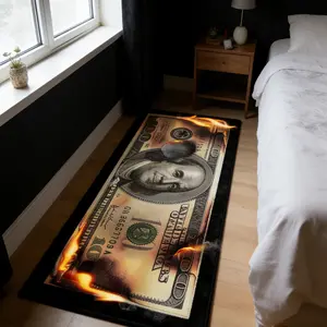 American Vintage Burn Money Series Rug, Soft Comfortable Art Mat, Hand Wash Only, Home Decor for Bedroom Living Room Entryway