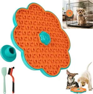 All For Paws Calming Pals Lick A Disk Dog Toy - Orange Textured Surface for Mental Stimulation & Teeth Health - Suction Cups Included - 8 oz Weight