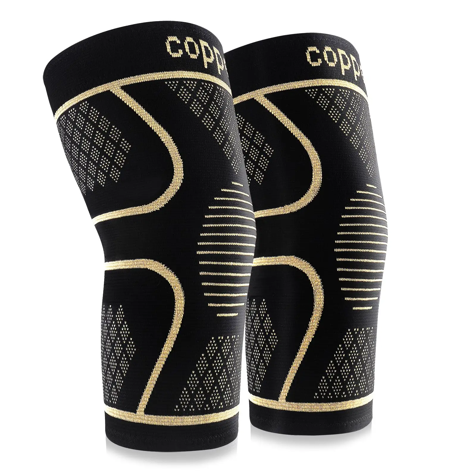 Professional Copper Sports Knee Pads, 2 Counts/set Unisex Knitting High Elasticity Knee Sleeves, Suitable for Fitness Running Football and Other Sport