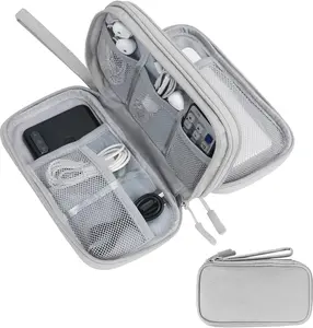 Electronic Organizer Travel Case - Waterproof Travel Cord Pouches for Organization, Cable Organizer, All-in-One Double Layers Storage Bag for Accessories, Charger, Cable, Portable Double Layer Makeup organizer Grey-1