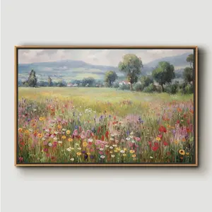 Wildflower Field Landscape Wall Art Print, Nature Framed Large Gallery Art