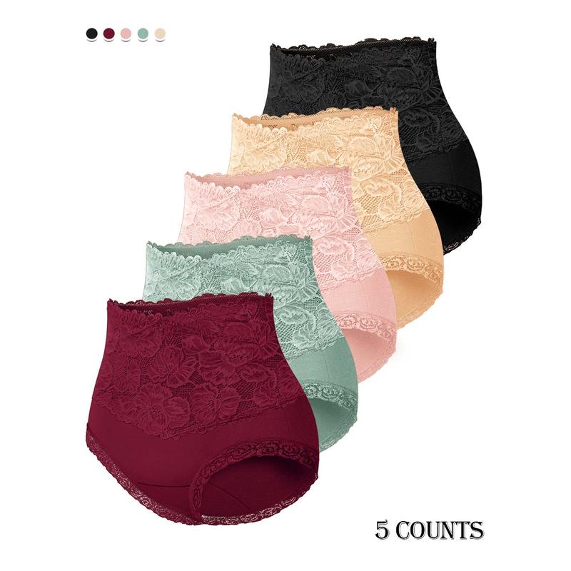 【COTTON】Morelect Women's Solid Color High Waist Briefs,5/7/10 pcs Soft Comfy Breathable Pastel Lace Knicker for Daily Wear, Underwear for All Seasons Womenswear Panties Basic Casual]