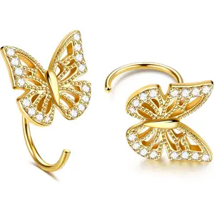 925 Sterling Silver Gold Plated Butterfly Hoop Earrings - Small Half Huggie Butterfly Jewelry for Women
