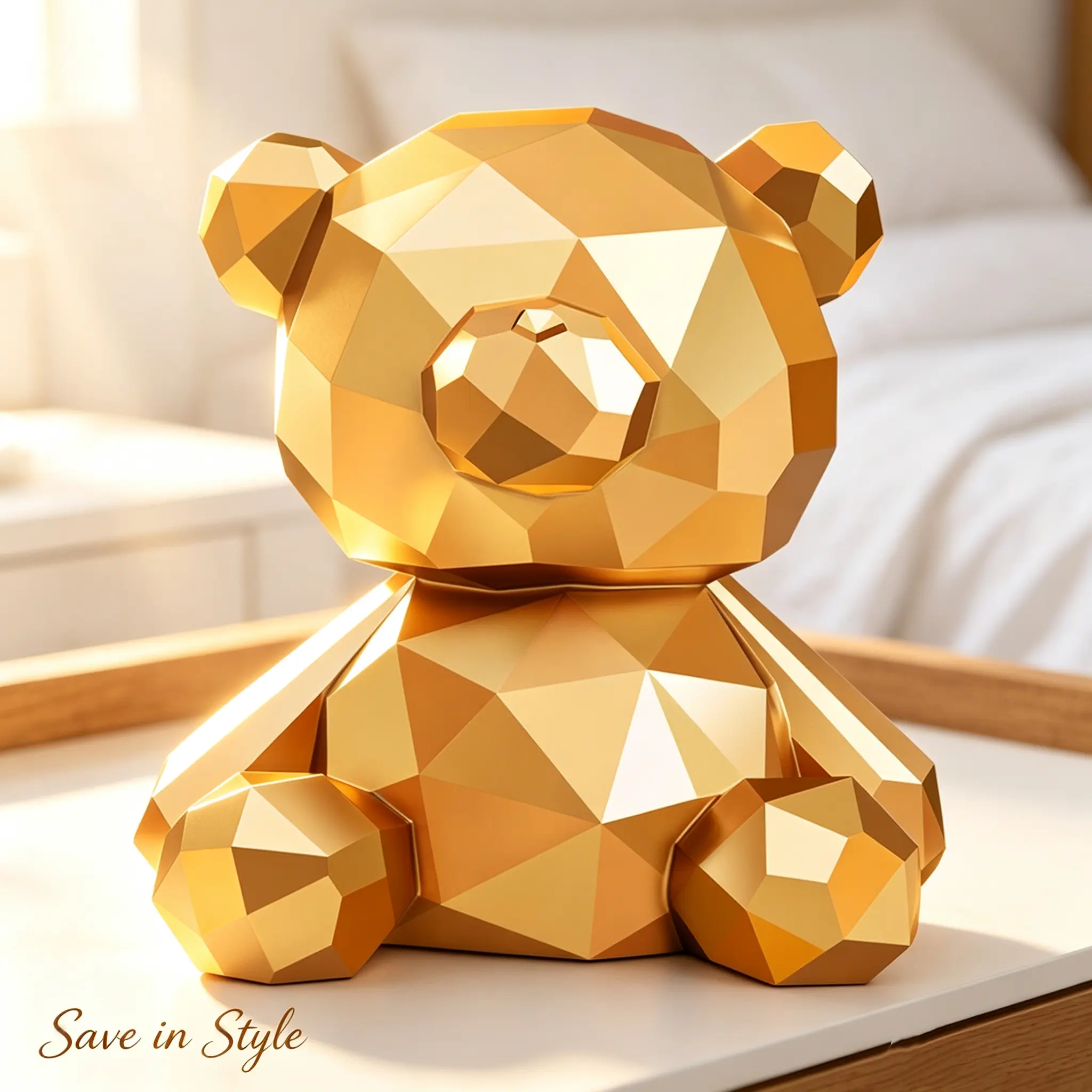 Diamond Cut Cartoon Bear Piggy Bank - Cash Saving Box, Money Jar, Unopenable Large Home Decor Storage Ornament for Adults, Back to School, Thanksgiving Gifts