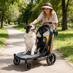 Bingopaw One Touch Folding Dog Stroller for Medium Dogs, Heavy Duty Pet Carrier with Rear Storage Bag, Breathable Mesh & Window, Easy Fold Stroller for Old or Injured Pets