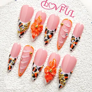 Lovful | Stiletto Classic Regular Length 1.3'' Timeless Handmade Acrylic Press On Nails Summervibes | 10PCS Reusable, Salon Quality,Link 1 H31-H374