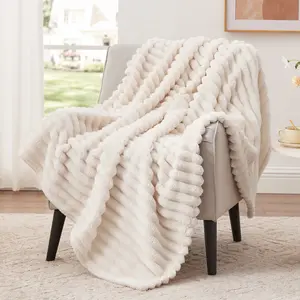 3D Stripe Jacquard Fleece Throw Cozy Lightweight Blanket for All Seasons 4 Sizes &Muit  Colors Soft Touch Home Decor