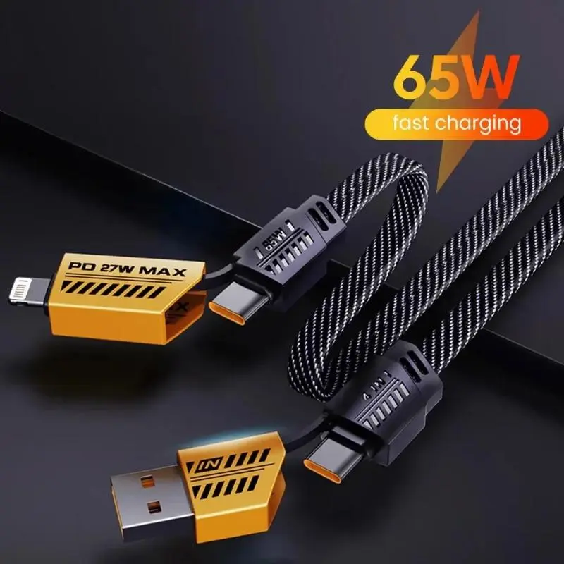 4 in 1 PD 65W 27W USB Cable Type C Dual Connector Lighting Mecha Style Fast Charging USB C Cable For iPhone 15 Samsung Xiaomi charger Adapter phone