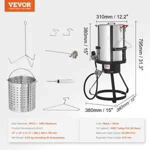 VEVOR Turkey Deep Fryer, 30-qt Turkey Fryer Boiler Steamer Cooker Set, Outdoor Aluminum Seafood Frying Pot, 54, 000 BTU Burner Propane Gas Boiler, Includes Basket, Perforated Poultry Rack, Thermometer