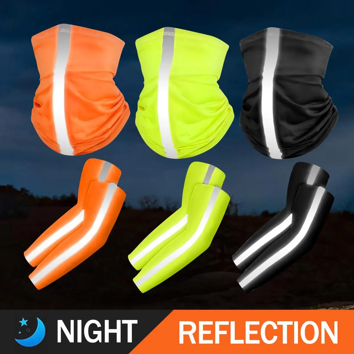 Night Reflection Reflective Safety Mask & Sleeve Two-piece Set Quick-drying Breathable High Elastic Sun Protection for Outdoor Sports