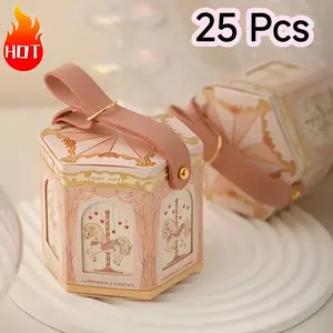 Hot-selling and exquisite -25 high-end festival gift boxes, romantic cartoon carousel themed gift packaging boxes, wedding candy gifts, party celebration commemorative gift boxes, birthday packaging boxes, great choices for Halloween and Christmas