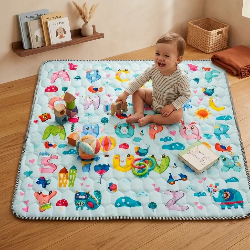 Baby Play Mat for Floor & Playpen, Extra Thick Soft Foam Crawling Cushioning Playmat for Infants Toddlers, Non-Slip Backing Waterproof Foldable Machine Washable Pad, Alphabet & Letters, Baby Shower Gift, 47"x47" 47"x71" 71"x71"