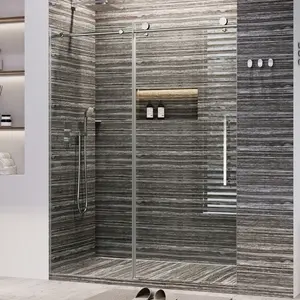 Frameless Sliding Shower Door with SGCC Tempered Glass 5/16" (8mm), 56-60" W x 75 "H Adjustable Sliding Shower Door with Stainless Steel Hardware for Bathroom, Easy-to-Clean, Silver