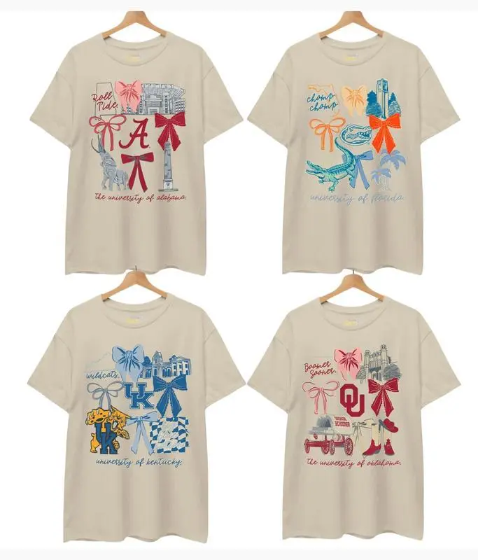 Retro Coquette T-Shirt – Sand Color, All College Teams Vintage Shirt, Girly Preppy Fall Outfit, Natural Cotton Game Day Top, Football Spirit Gift for Fans