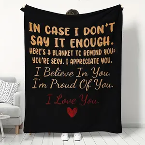 Romantic 'I Love You' Throw Blanket - Perfect Gift for Wife, , or Couples on Wedding Anniversary, Christmas, Valentine's Day - Soft Flannel, All-Season Comfort, Black-280GSM