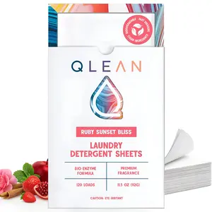 Qlean Laundry Detergent Sheets – Plastic-Free, Bio-Enzyme Formula with 4X Surfactant Power for Deep Clean | HE & Standard Washer Safe | Travel-Friendly, Quick-Dissolving, Skin-Friendly | Powerful Stain Removal Without Harsh Chemicals