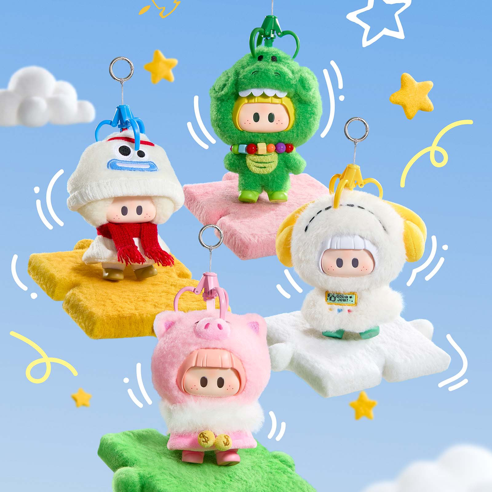 MINISO Toy Story 5x YOYO Cute Cosplay Series Mystery Blind Box Keychain Accessory, Kawaii PVC Chibi Cartoon Character Vinyl Plush Figurine Bag Charm, Collectible Miniature Toy, Surprise Gift for Pixar Fans, Holiday Birthday Cool Key Ring