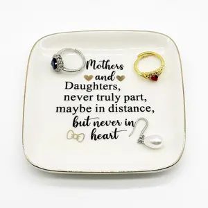 Gifts for Mom from Daughter, Ceramic Jewelry Tray Dish, Christmas, Birthday, Mothers Day Gifts from Daughter, Mom Gifts Ring Holder Trinket Dish, Small Ring Dish Nightstand Jewelry Plate Dish