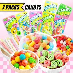 Seven kinds of candies,Bubble gum,Gummy candies,Sour sugar,Straw candy,Exploding candy,Festival candies,Children's candies,Snacks