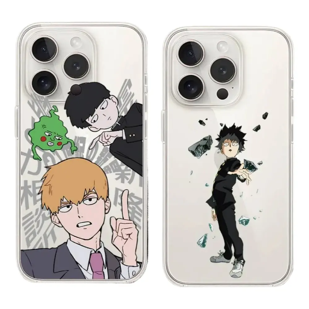 Amine Mobs Psycho 100 Clear Funny Phone Cases For iPhone 17 16 15 14 13 12 11 Promax Pro Max Plus Air Transparent Shockproof Protective Cover Best Gifts of Christmas Halloween Birthday Valentine