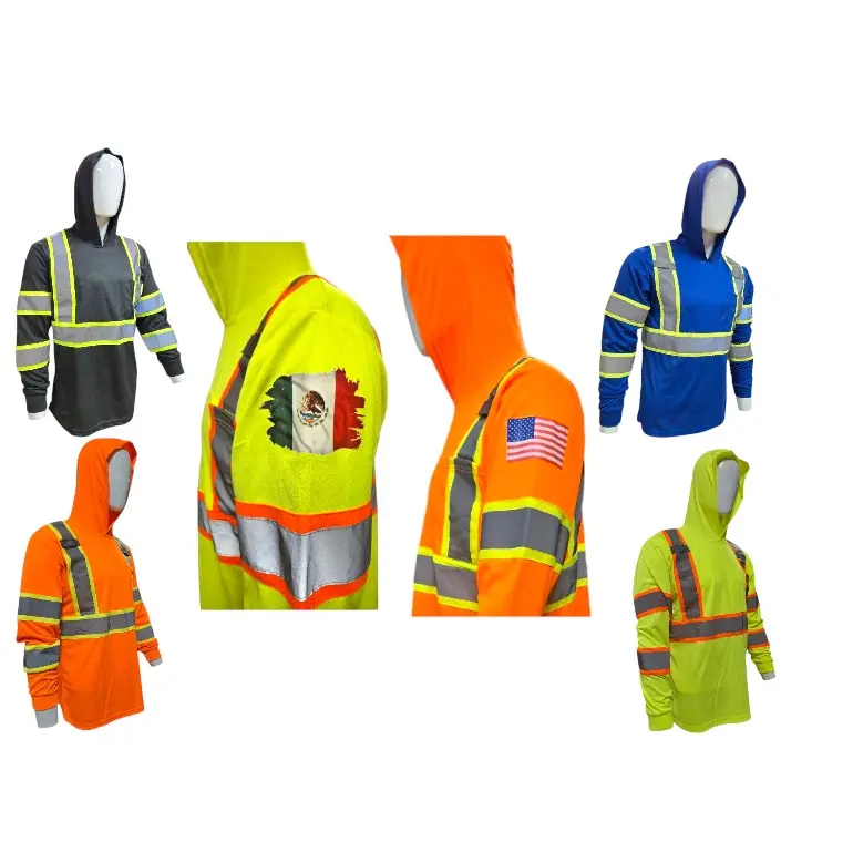 Hi-Vis Hooded Long-Sleeve Work Safety Vest, Hi Vis Jacket Vest for Construction Gear - High Visibility Reflective Safety Gear with Custom Flag Option