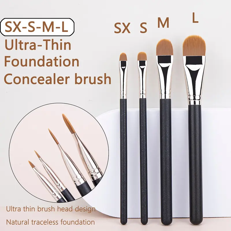 4 Pcs Ultra‑Thin Flat Foundation Concealer Brushes, Precision Flat Head Makeup Brushes for Liquid & Cream Foundation, Flawless Traceless Blending Application, Face Makeup Brush