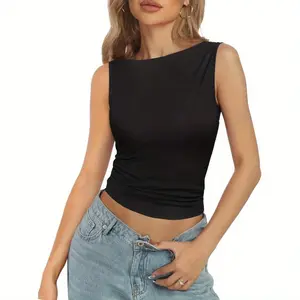2026 New Arrival: Women's Boat-Neck Double-Lined Vest — High-Neck, Sleeveless, Casual Slim-Fit Cropped Top. A Versatile Wardrobe Essential with Y2K Flair.