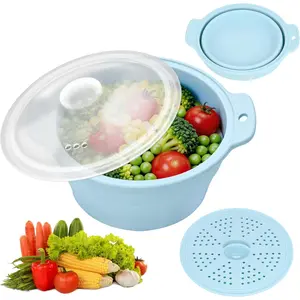Microwave Vegetable Steamer 42oz Large Collapsible Silicone Steamers With Lid & Removable Rack Food-grade Veggie Steamer Basket for Broccoli Dumplings Fish Dishwasher & Freezer Safe