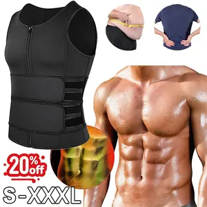 Sauna Suit for Men, Waist Trimmer Sauna Sweat Vest, Tummy Control Compression Neoprene Waist Trainer Vest Zipper Body Shaper with Adjustable Tank Top,Double Belt Sweat Shirt Corset Top
