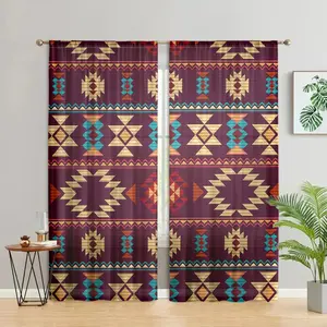 2 pieces, Bohemian Aztec tribal printed curtains, geometric Southwest American ethnic style design, pole pocket style, semi sunshade, suitable for home living room, bedroom, balcony, kitchen, study and shower window decoration, anti privacy, easy to clean