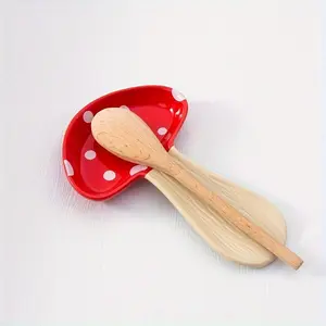 1pc Ceramic Mushroom Spoon Rest - Cute Mushroom Shaped Red Polka Dot Spoon Holder, Farmhouse Kitchen Utensil Holder for Soup & Coffee Spoons, Durable Stove Top & Countertop Accessory, Spoon Organizer | Whimsical Kitchenware | Glossy Finish