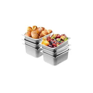 VEVOR 6 Pack Hotel Pans, 1/2 Size Anti-Jam Steam Pan, 0.8mm Thick Stainless Steel Restaurant Steam Table Pan, 6-Inch Deep Commercial Table Pan, Catering Storage Food Pan, for Industrial Scientific