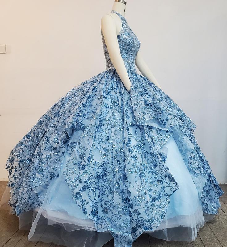 NO.42 Quinceañera Dress Asymmetric Sparkle Layer Design Red Light Blue Blush Ball Gown Dress Sweet 15