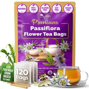 【FreshDrinkUS】 120 Pasiflora Pasion Flower Tea Bags, 100% Natural & Pure Pasiflora Passion Flower. Passion Flower Herbal Tea. Pasiflora Flower Tea. No Sugar, No Caffeine, No Gluten, Vegan. Beverage