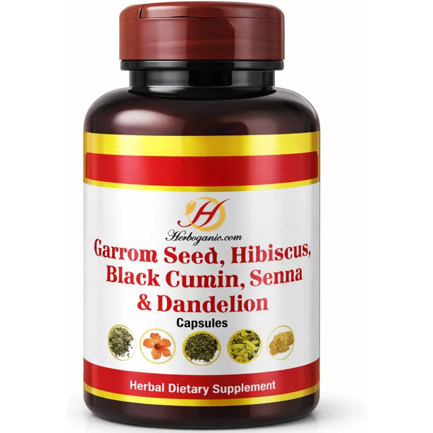 HERBOGANIC Detox Capsules with Carrom Seed, Hibiscus, Black Cumin, Senna, and Dandelion | 500mg |All Natural Detoxification | 60 Capsules……