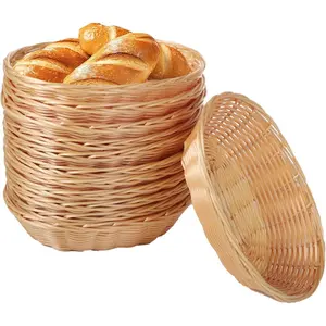 12 count Plastic Oval Baskets,Wicker Woven Fruit Basket Rattan  Storage Baskets Bulk, Bread Baskets for Serving,Lightweight Snack Storage Bins,Stackable Empty Baskets for Kitchens,Christmas Gifts