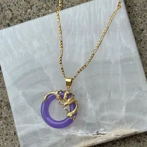 ROUND DRAGON PURPLE JADE necklace