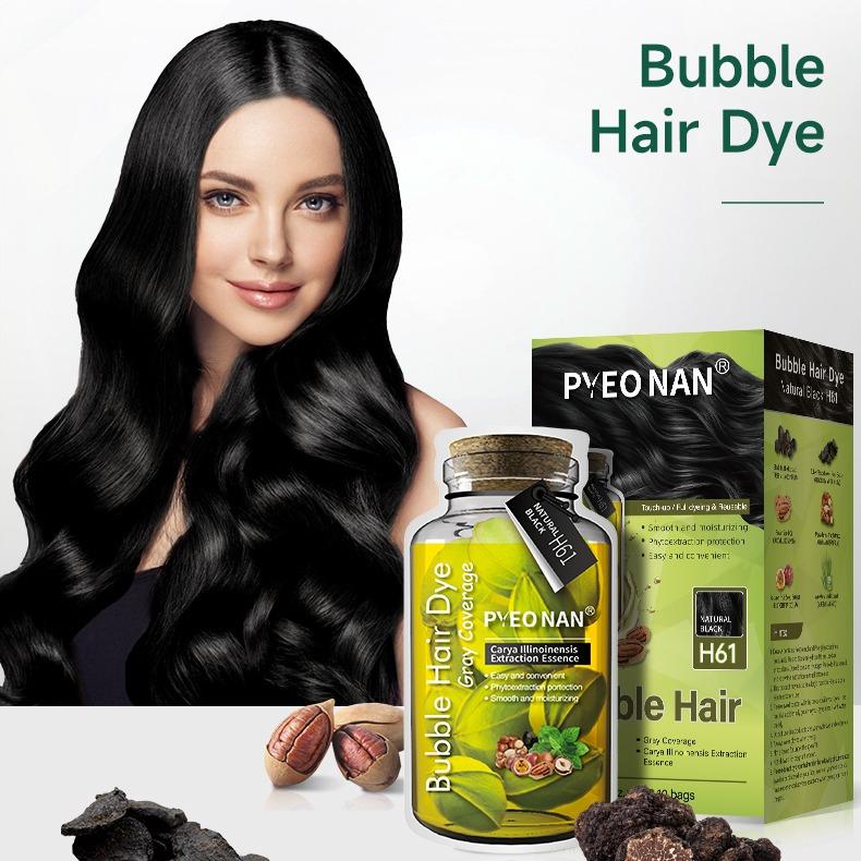 PYEONAN Unisex Bubble Hair Dye, Black or Dark Brown with Herbal Ingredients, No Bleaching, Ammonia-Free, 10 Bags Hair Color 5.6 Oz./160g Haircare Coloring, Springtok