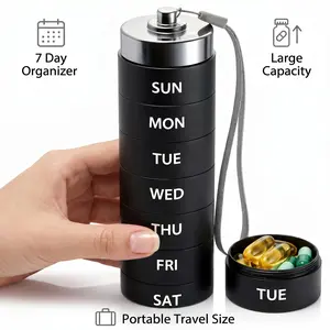 7 Day Metal Pill Organizer, Waterproof Travel Pill Box, Stackable Large Aluminum Alloy Daily Medicine Case for Vitamin, Fish Oil & Supplements, Portable Weekly Medication Container, BPA Free