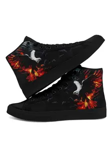 Men's High Top Casual Shoes, USA Gothic Eagle Skull Power, Bold and Wild American Style Design, Stylish Trendy Breathable and Comfortable, Perfect for Streetwear and Daily Outfits