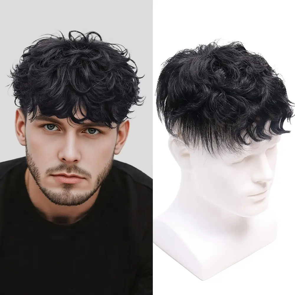 Fashionable New Leslie Curl Men'S Wig - Natural Look Human Hair Tops, Breath& Lightweight for Easy Application, Perfect for Covering Bald Spots & White Hair, Stylish Sports Hairpiece, Hairpiece, Sleek Hairpiece, Secure Fit Hairpiece