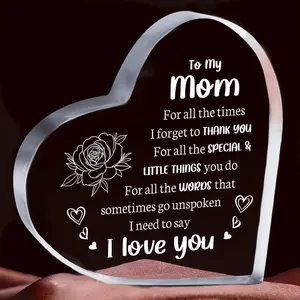 Heart-Shaped Acrylic Souvenir for Mom, Acrylic Plaque Sign, Personalized Mother's Day Gift with Floral & Letter Design "I Love You, Mom", Holiday Keepsake, Ideal for Mom on Mother's Day, Birthdays & Christmas, Home Decor