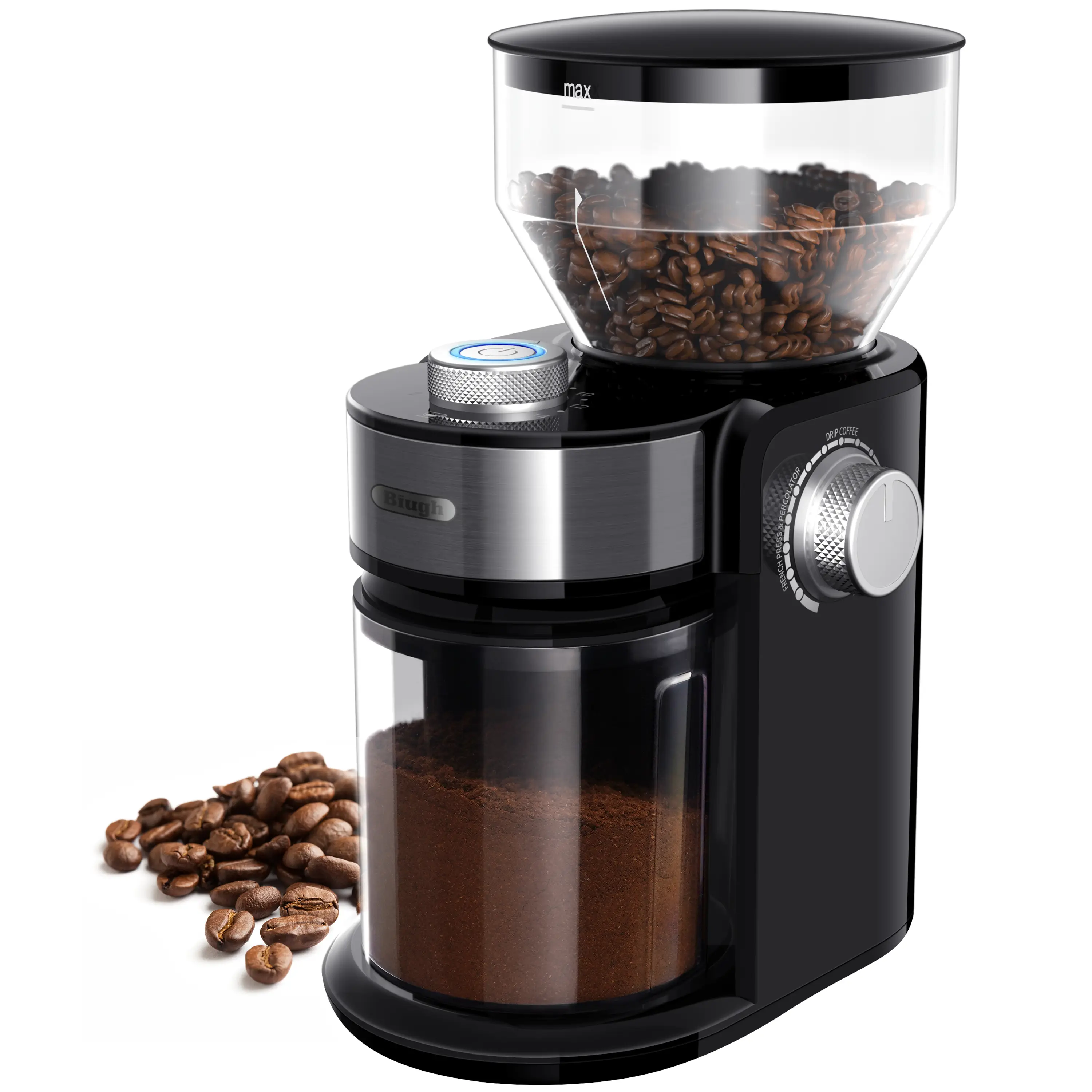 SHARDOR Electric Burr Coffee Grinder, Adjustable Burr Mill with 16 Precise Grind Setting for 2-14 Cup, Black, Silver