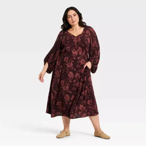 Women's Bishop Long Sleeve Midi A-Line Dress - Ava & Viv