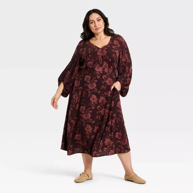 Women's Bishop Long Sleeve Midi A-Line Dress - Ava & Viv